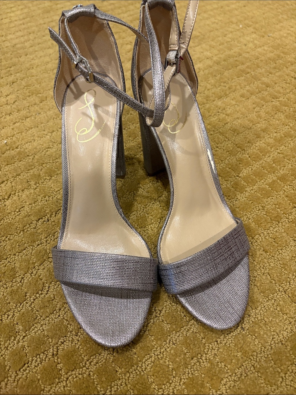 Sam Edelman Metallic Silver Open-Toe Ankle-Strap Heels
